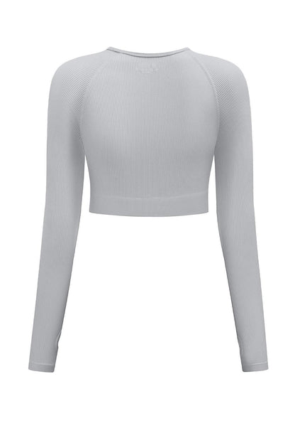 Gray Long Sleeve Seamless Crop Smoke - Yara fashion  40578229 Gray Long Sleeve Seamless Crop Smoke 