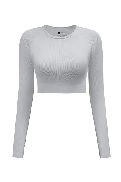 Gray Long Sleeve Seamless Crop Smoke - Yara fashion Activewear Yara fashion 20.64