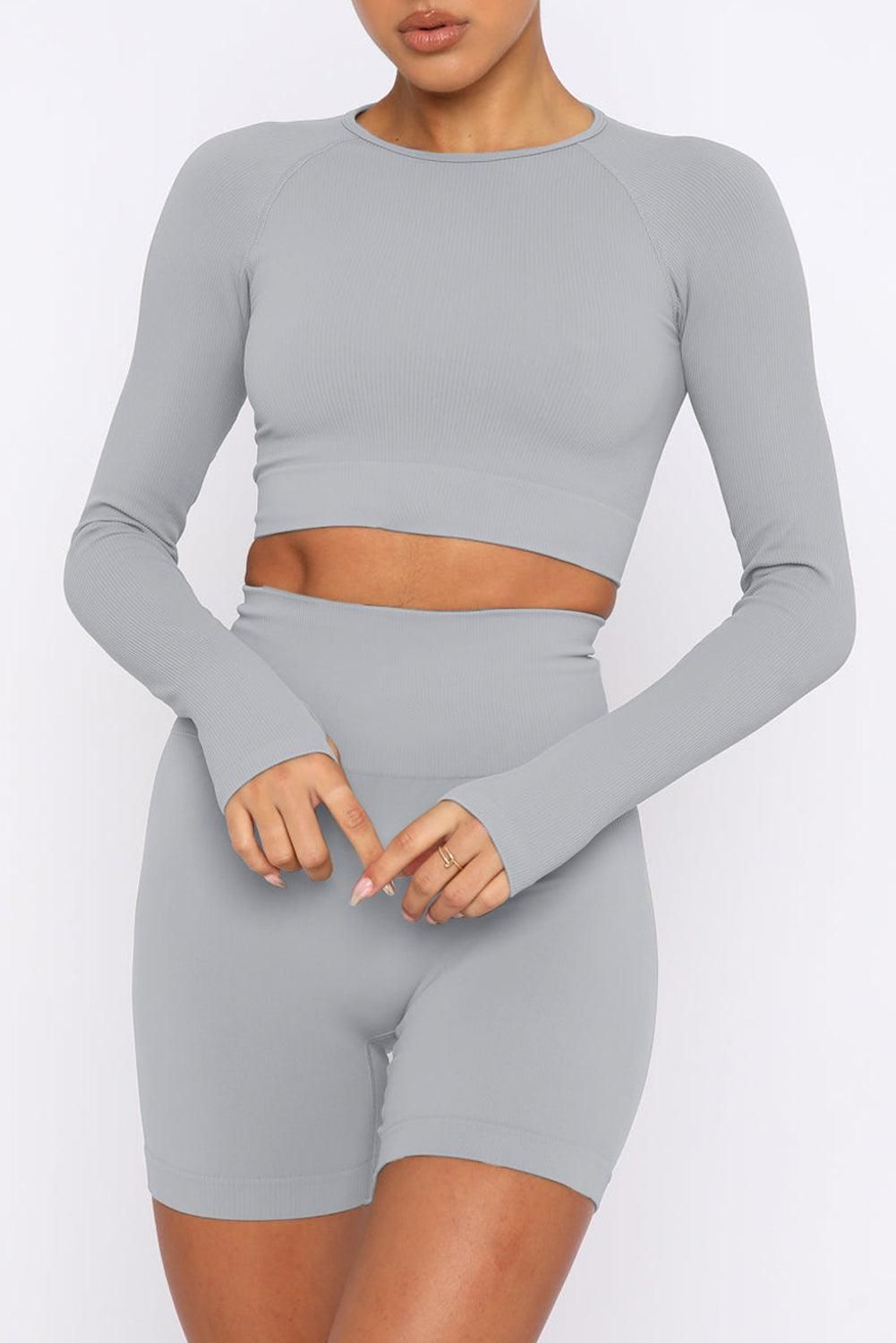 Gray Long Sleeve Seamless Crop Smoke - Yara fashion Activewear Yara fashion 20.64