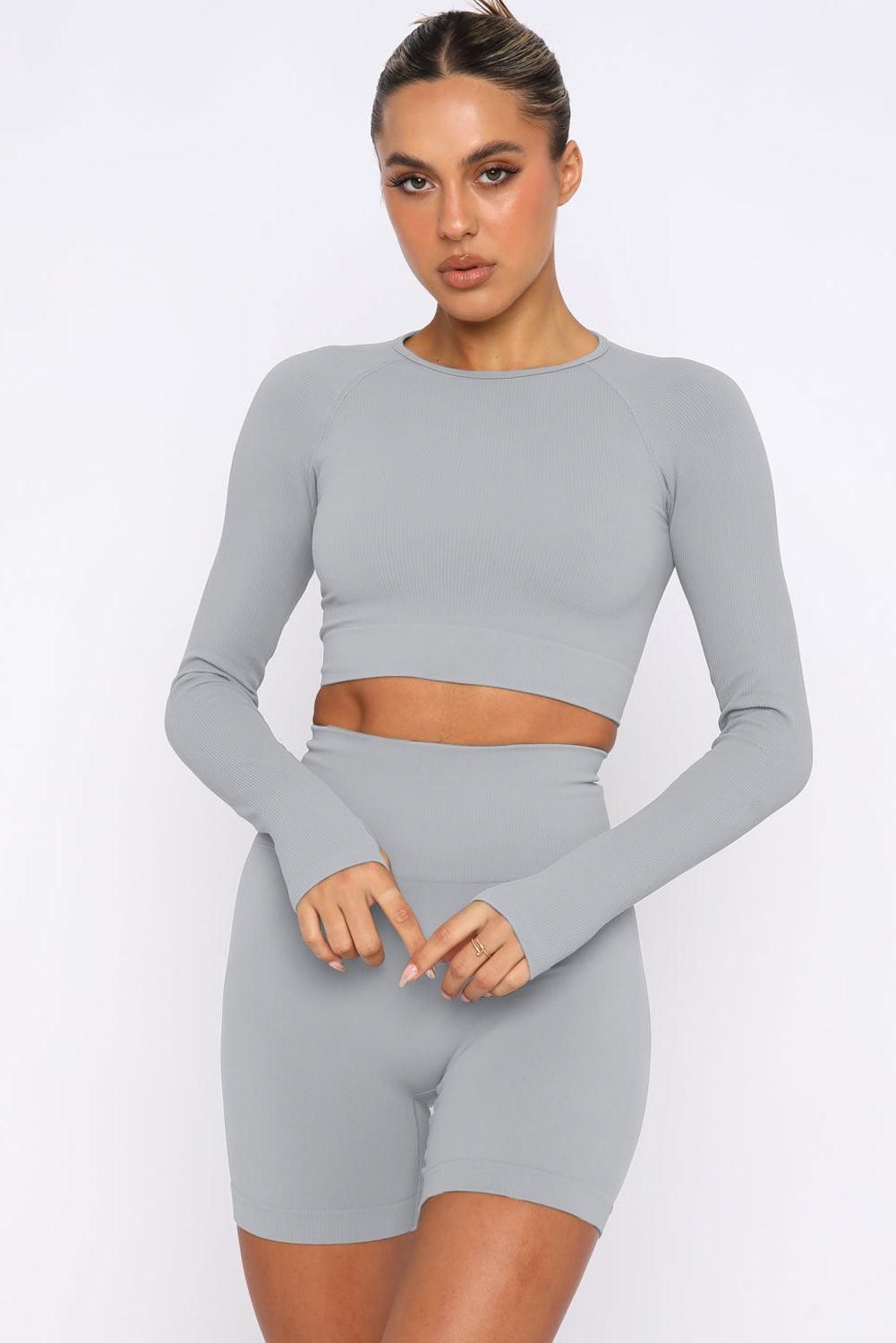 Gray Long Sleeve Seamless Crop Smoke - Yara fashion Activewear Yara fashion 20.64