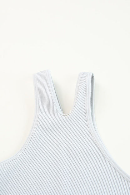 Gray Single Split Shoulder Ribbed Sports Bra - Yara fashion  26879260 Gray Single Split Shoulder Ribbed Sports Bra 