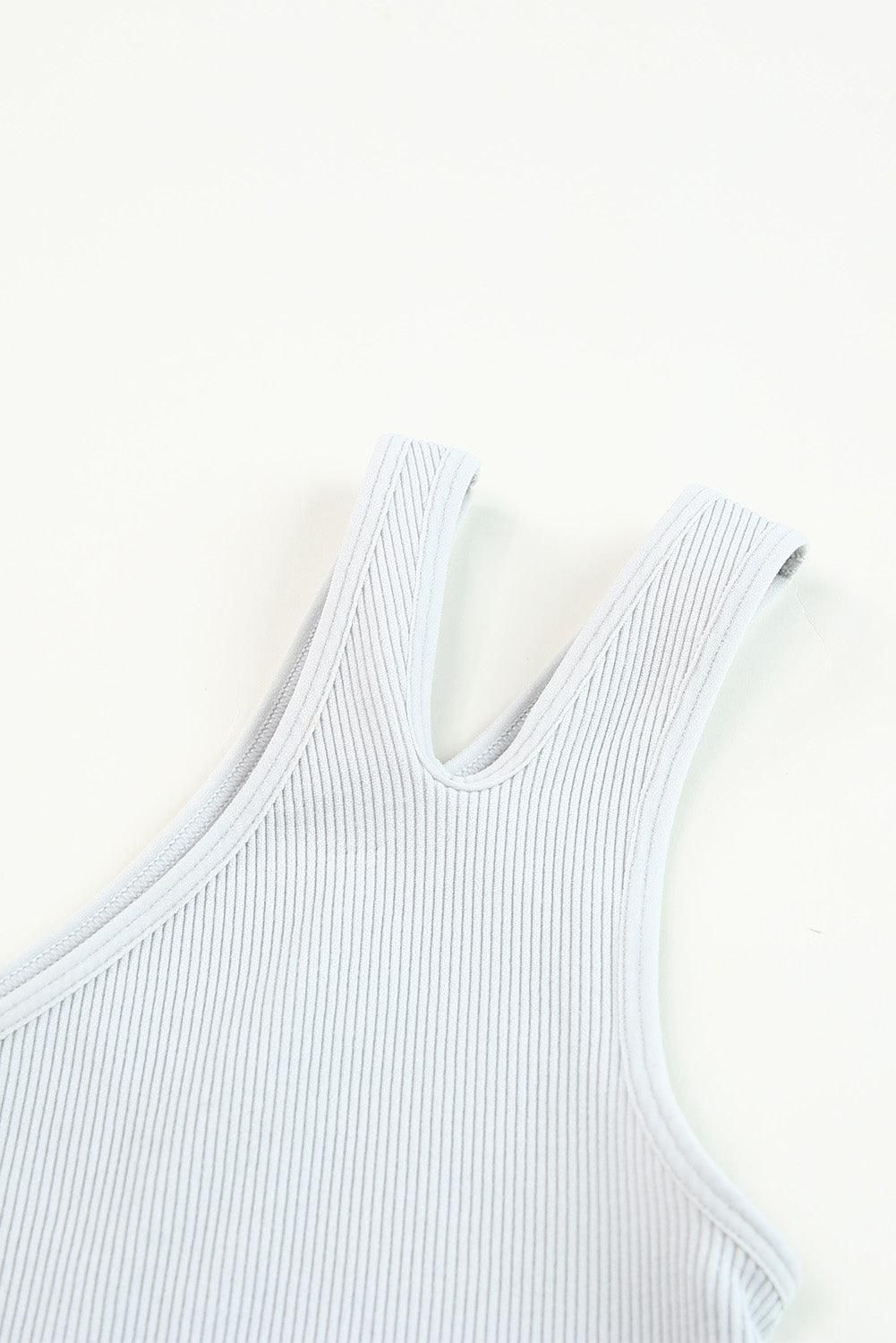 Gray Single Split Shoulder Ribbed Sports Bra - Yara fashion  70611962 Gray Single Split Shoulder Ribbed Sports Bra 