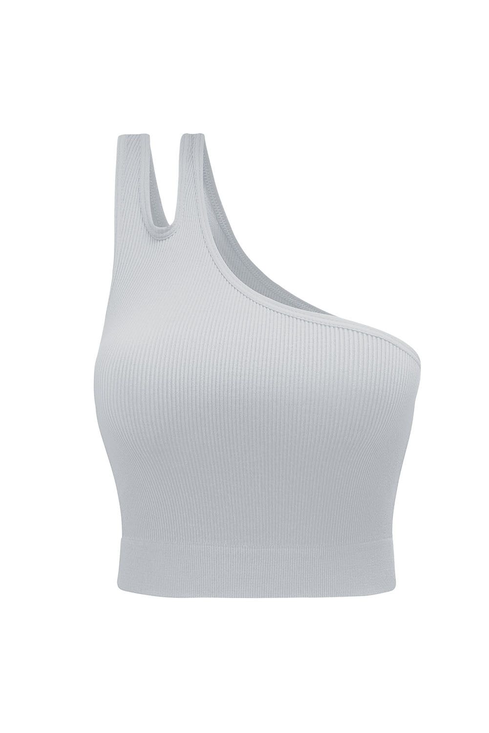 Gray Single Split Shoulder Ribbed Sports Bra - Yara fashion  5900674 Gray Single Split Shoulder Ribbed Sports Bra 