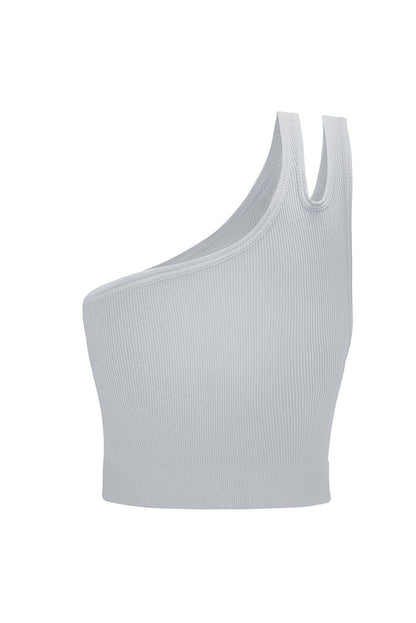 Gray Single Split Shoulder Ribbed Sports Bra - Yara fashion  76444846 Gray Single Split Shoulder Ribbed Sports Bra 