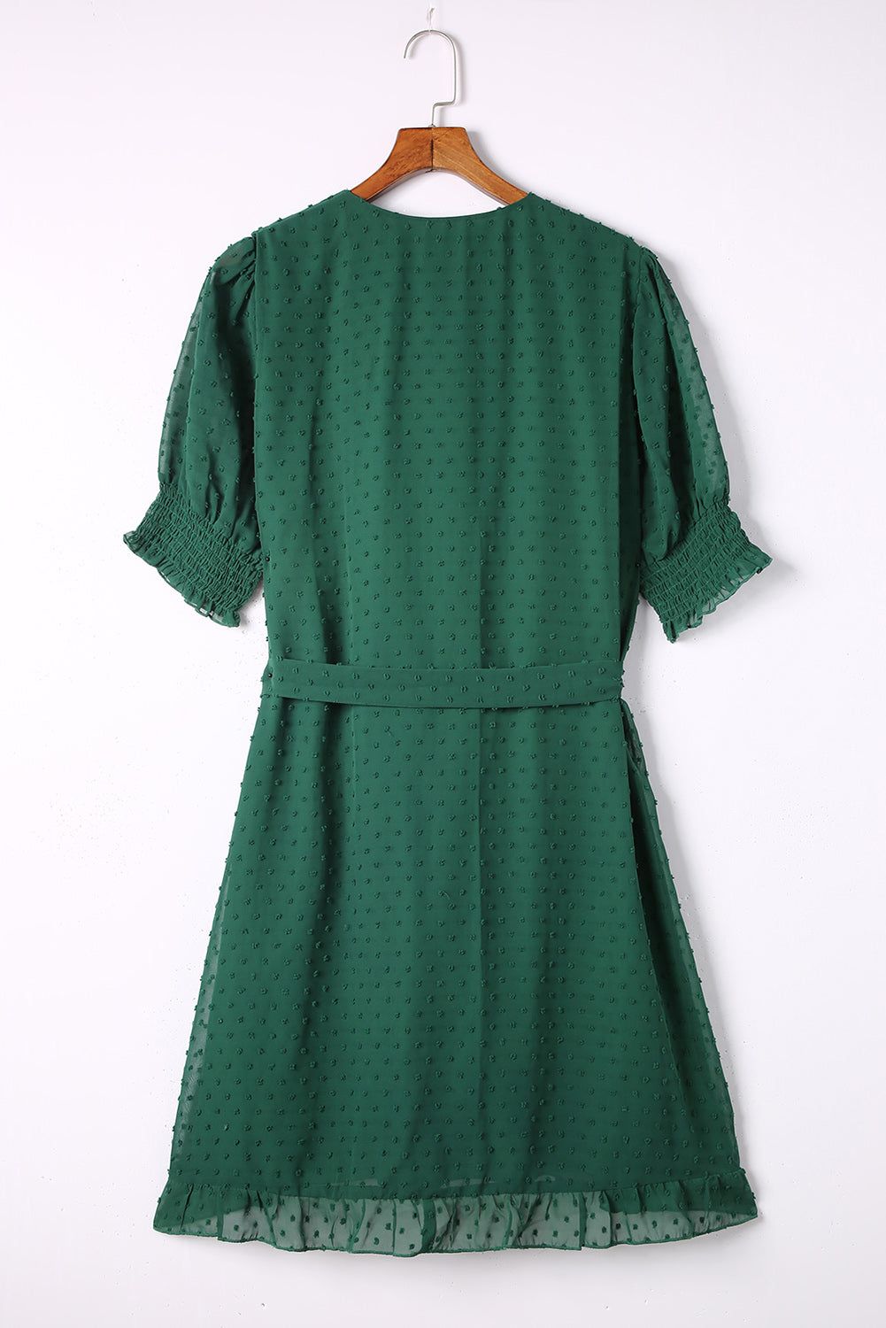 Green Plus Size Swiss Dot Puff Sleeve Wrap Dress - Yara fashion  57870397 Green Plus Size Swiss Dot Puff Sleeve Wrap Dress 