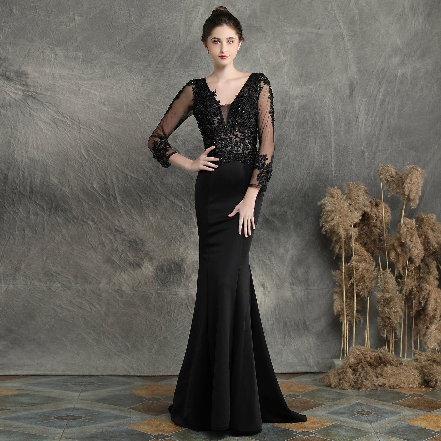 Handmade Applique Beaded Toast Dress Bride Long Long Sleeve Appreciation Dinner Fishtail Wedding Evening Dress Formal Gown - Yara fashion  26918116 Handmade Applique Beaded Toast Dress Bride Long Long Sleeve Appreciation Dinner Fishtail Wedding Evening Dress Formal Gown 