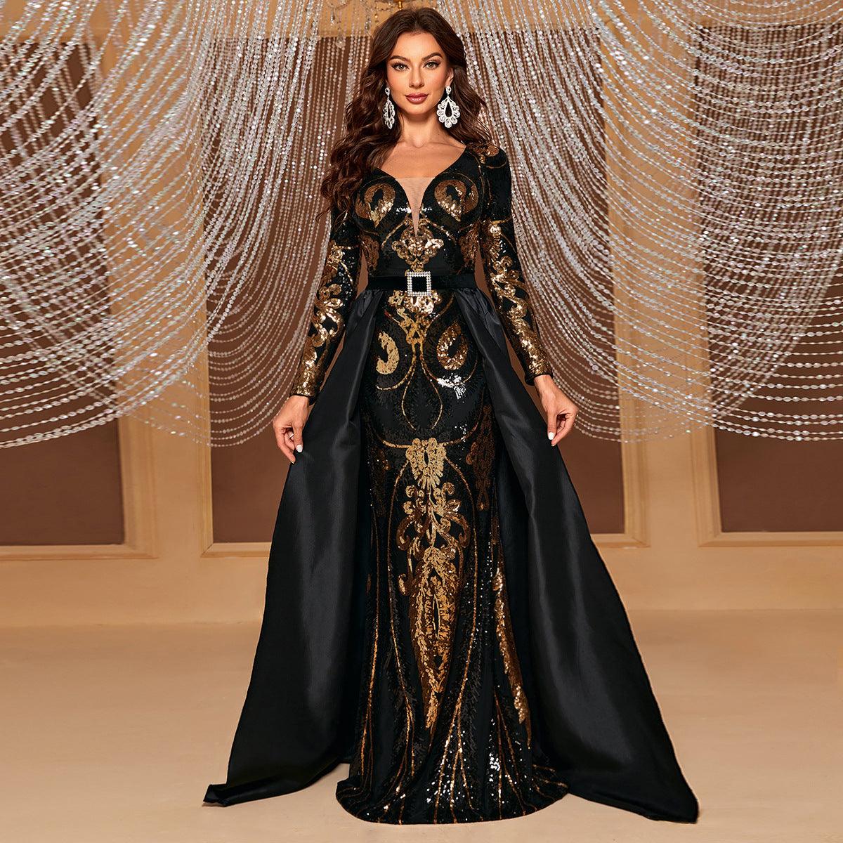 Heavy Work Evening Dress Sequined Long Sleeve Cape Party Dress Dress Elegant Cocktail Maxi Dress - Yara fashion  55157995 Heavy Work Evening Dress Sequined Long Sleeve Cape Party Dress Dress Elegant Cocktail Maxi Dress 