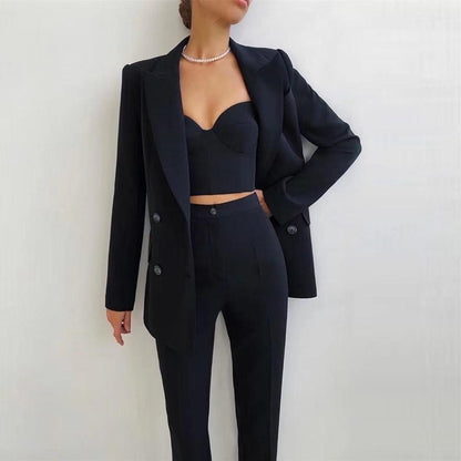 High Quality Casual Office Business Women plus Bra Pants Blazer Suit Set - Yara fashion  79957595 High Quality Casual Office Business Women plus Bra Pants Blazer Suit Set 