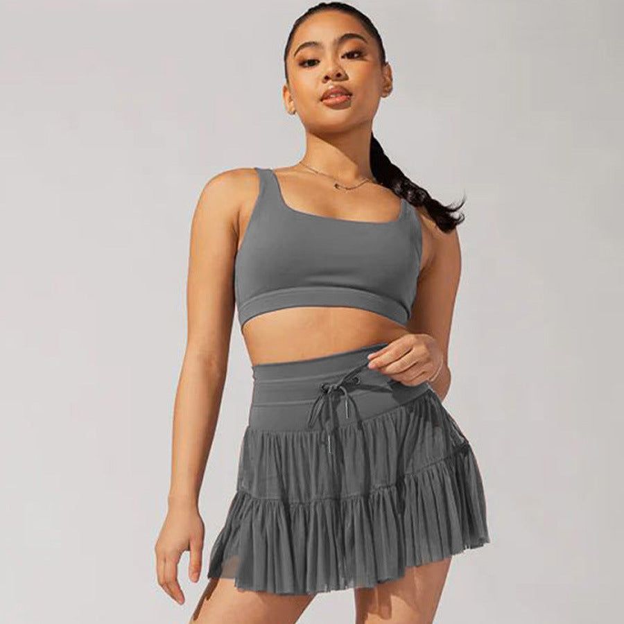 High Waist Dress Lace-up Sports Skirt With Anti-exposure Safety Pants Summer Fashion Pleated Skirt Womens Clothing - Yara fashion  76557600 High Waist Dress Lace-up Sports Skirt With Anti-exposure Safety Pants Summer Fashion Pleated Skirt Womens Clothing 