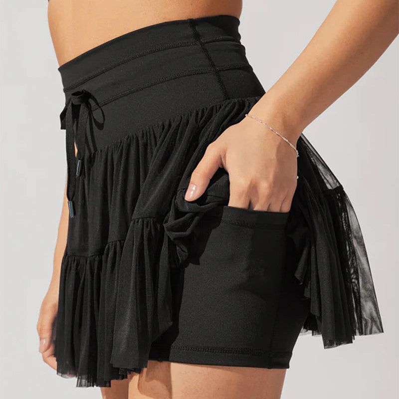 High Waist Dress Lace-up Sports Skirt With Anti-exposure Safety Pants Summer Fashion Pleated Skirt Womens Clothing - Yara fashion  24245427 High Waist Dress Lace-up Sports Skirt With Anti-exposure Safety Pants Summer Fashion Pleated Skirt Womens Clothing 