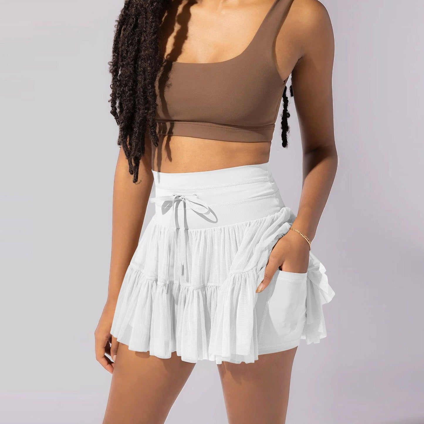 High Waist Dress Lace-up Sports Skirt With Anti-exposure Safety Pants Summer Fashion Pleated Skirt Womens Clothing - Yara fashion  12124854 High Waist Dress Lace-up Sports Skirt With Anti-exposure Safety Pants Summer Fashion Pleated Skirt Womens Clothing 