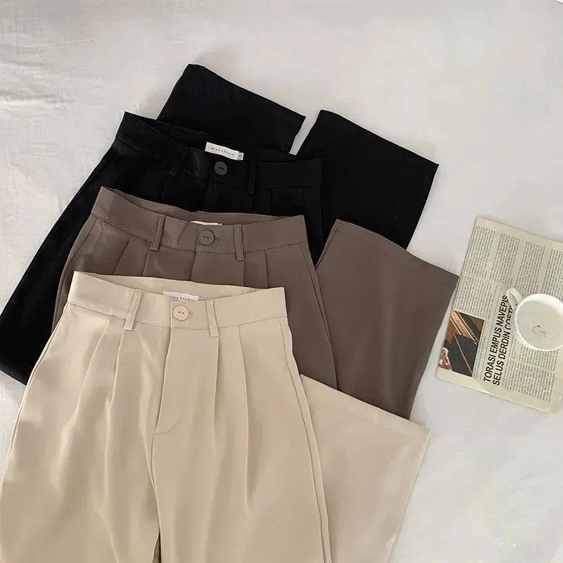 High Waist Women Suit Pants Fall Straight Office Ladies Korean Fashion Trousers Casual Button Loose Female Black Pants New - Yara fashion  56155172 High Waist Women Suit Pants Fall Straight Office Ladies Korean Fashion Trousers Casual Button Loose Female Black Pants New 