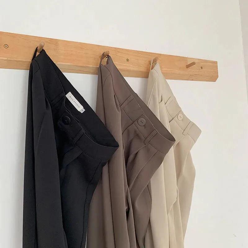 High Waist Women Suit Pants Fall Straight Office Ladies Korean Fashion Trousers Casual Button Loose Female Black Pants New - Yara fashion  52248028 High Waist Women Suit Pants Fall Straight Office Ladies Korean Fashion Trousers Casual Button Loose Female Black Pants New 