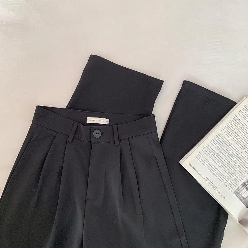 High Waist Women Suit Pants Fall Straight Office Ladies Korean Fashion Trousers Casual Button Loose Female Black Pants New - Yara fashion  44408661 High Waist Women Suit Pants Fall Straight Office Ladies Korean Fashion Trousers Casual Button Loose Female Black Pants New 