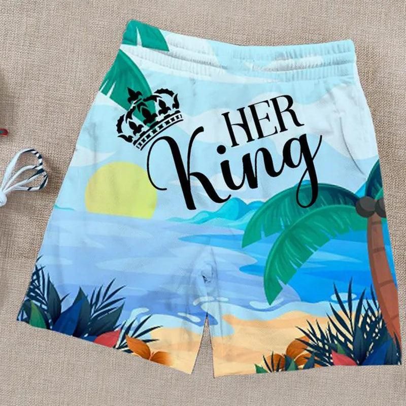 King and Queen 3D Printed Summer Men Shorts For Women Bikini Couple Matching Beach Shorts 02 - Yara fashion  8372919 King and Queen 3D Printed Summer Men Shorts For Women Bikini Couple Matching Beach Shorts 02 