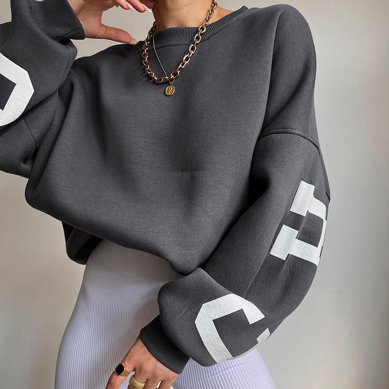 Knitted Women Letter Graphic Printed Loose Top Winter Casual All Matching Hoodie - Yara fashion  2365052 Knitted Women Letter Graphic Printed Loose Top Winter Casual All Matching Hoodie 