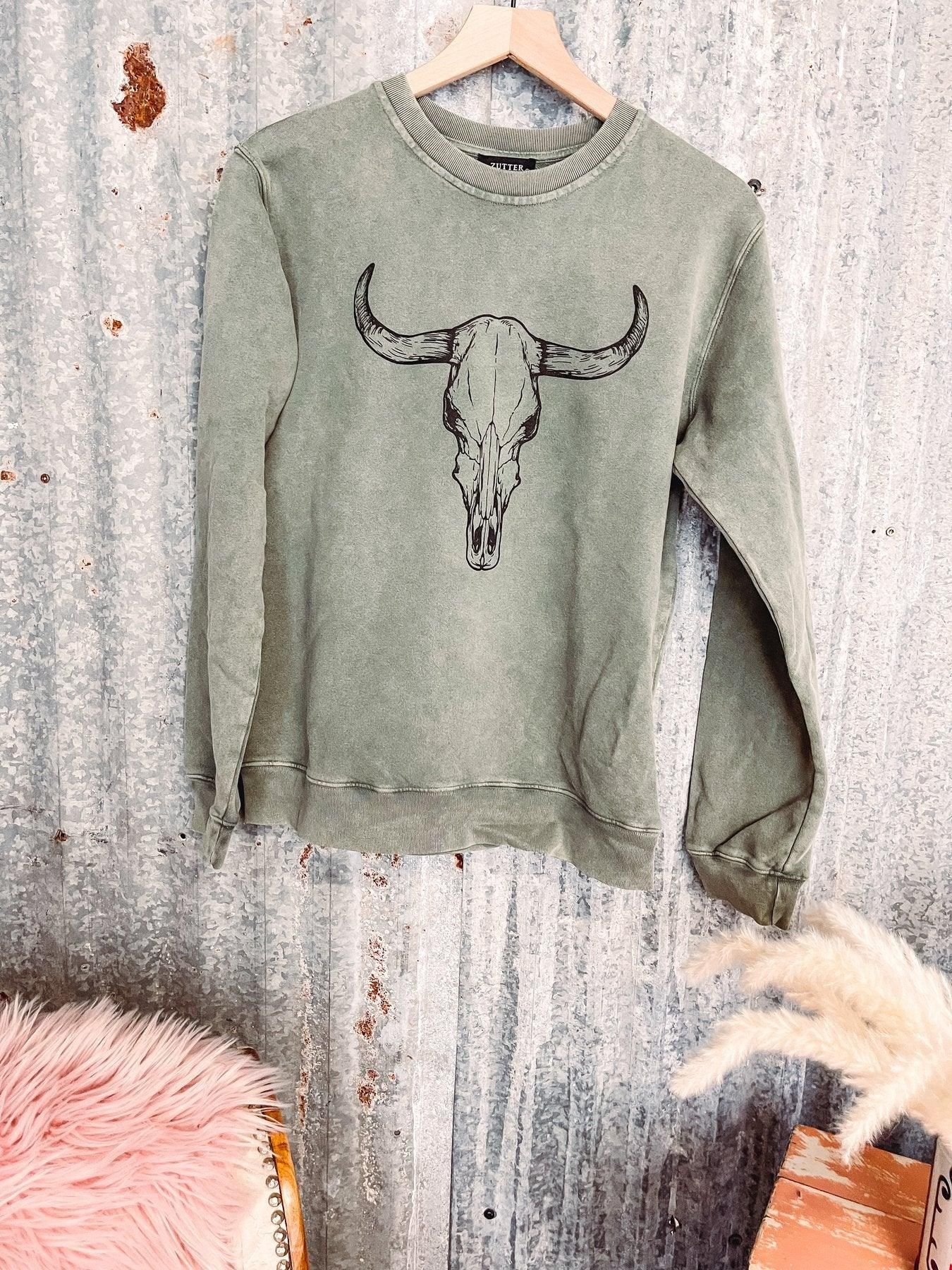 Ladies Cotton Cow Head Glue Printing Pullover Sweater - Yara fashion  96970625 Ladies Cotton Cow Head Glue Printing Pullover Sweater 