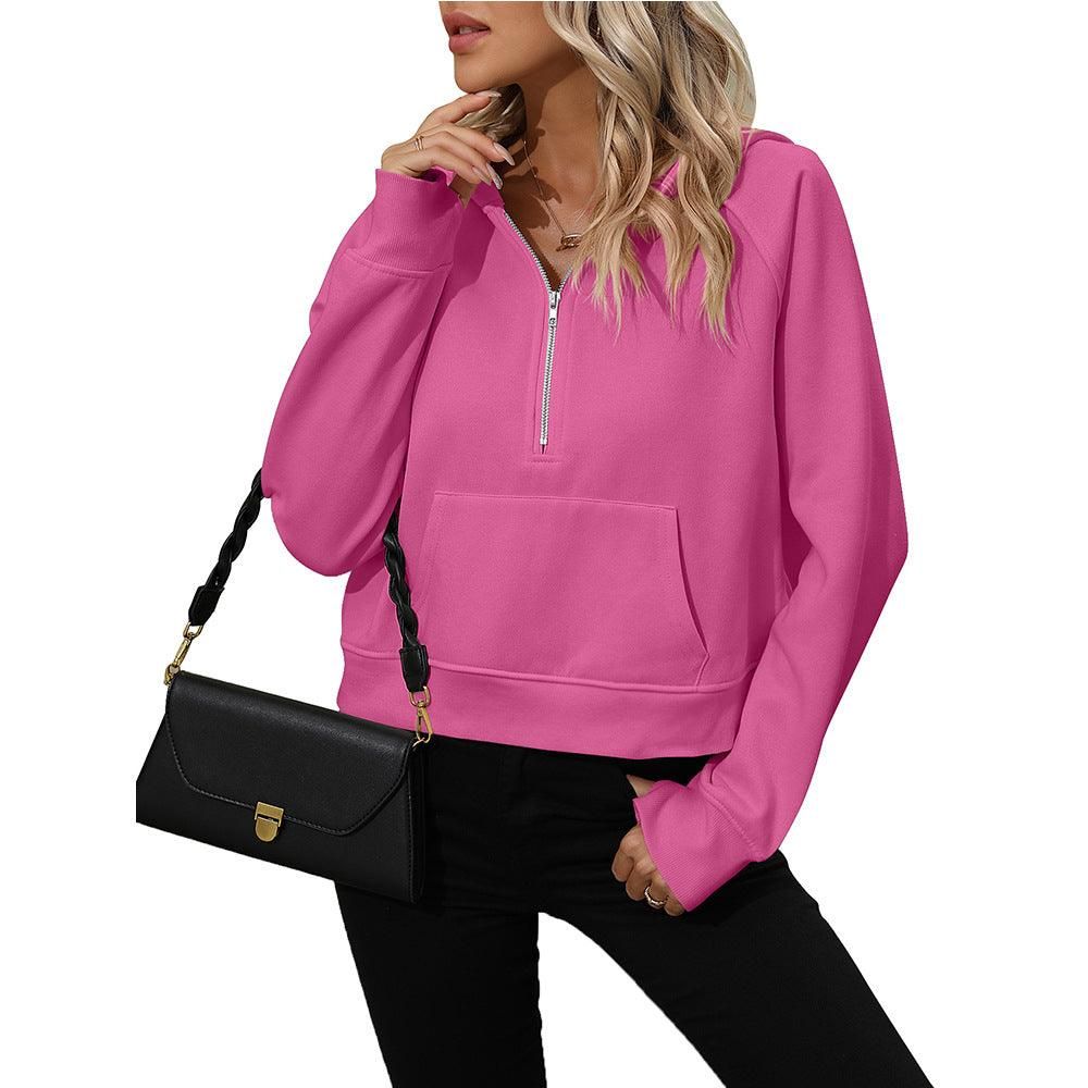 Ladies Half Zip Pullover Hooded Sweatshirt Fleece Short Chic Sweatshirt - Yara fashion  17431913 Ladies Half Zip Pullover Hooded Sweatshirt Fleece Short Chic Sweatshirt 