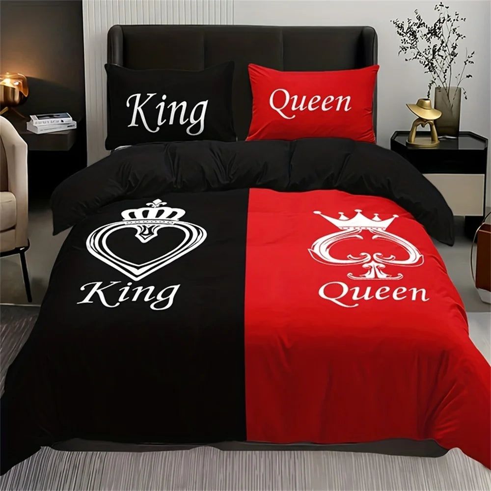 Luxury Black Red Crown Love Couple 3Pcs Queen King Full Size Duvet Cover Bedding Linen Set Bedspread For a Child 200x200 240x220 - Yara fashion  38521314 Luxury Black Red Crown Love Couple 3Pcs Queen King Full Size Duvet Cover Bedding Linen Set Bedspread For a Child 200x200 240x220 