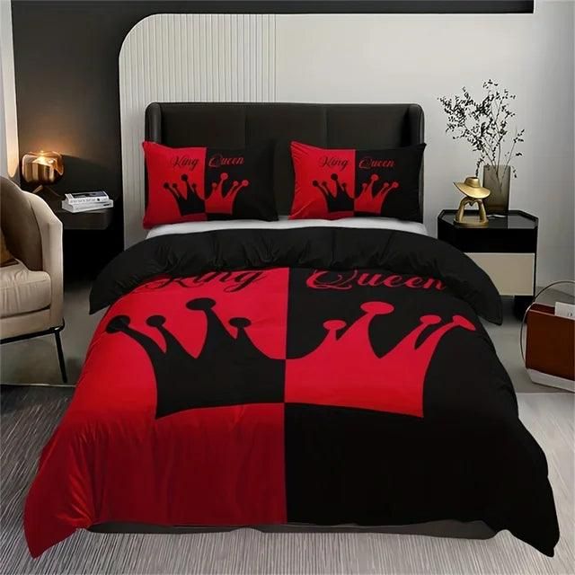 Luxury Black Red Crown Love Couple 3Pcs Queen King Full Size Duvet Cover Bedding Linen Set Bedspread For a Child 200x200 240x220 - Yara fashion  28228003 Luxury Black Red Crown Love Couple 3Pcs Queen King Full Size Duvet Cover Bedding Linen Set Bedspread For a Child 200x200 240x220 