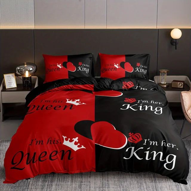 Luxury Black Red Crown Love Couple 3Pcs Queen King Full Size Duvet Cover Bedding Linen Set Bedspread For a Child 200x200 240x220 - Yara fashion  95014915 Luxury Black Red Crown Love Couple 3Pcs Queen King Full Size Duvet Cover Bedding Linen Set Bedspread For a Child 200x200 240x220 