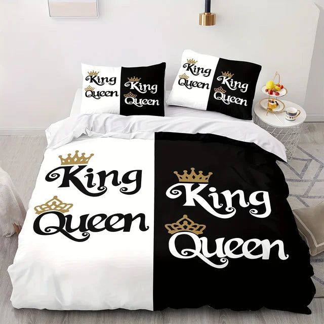 Luxury Black Red Crown Love Couple 3Pcs Queen King Full Size Duvet Cover Bedding Linen Set Bedspread For a Child 200x200 240x220 - Yara fashion  85303141 Luxury Black Red Crown Love Couple 3Pcs Queen King Full Size Duvet Cover Bedding Linen Set Bedspread For a Child 200x200 240x220 