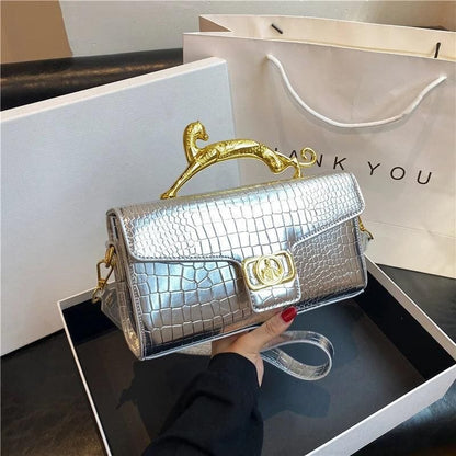 Luxury Quality Handbags For Women Patent Leather Crocodile Stone Pattern Ladies Shoulder Cross Body Bags Metal Handle Females - Yara fashion  66205925 Luxury Quality Handbags For Women Patent Leather Crocodile Stone Pattern Ladies Shoulder Cross Body Bags Metal Handle Females 