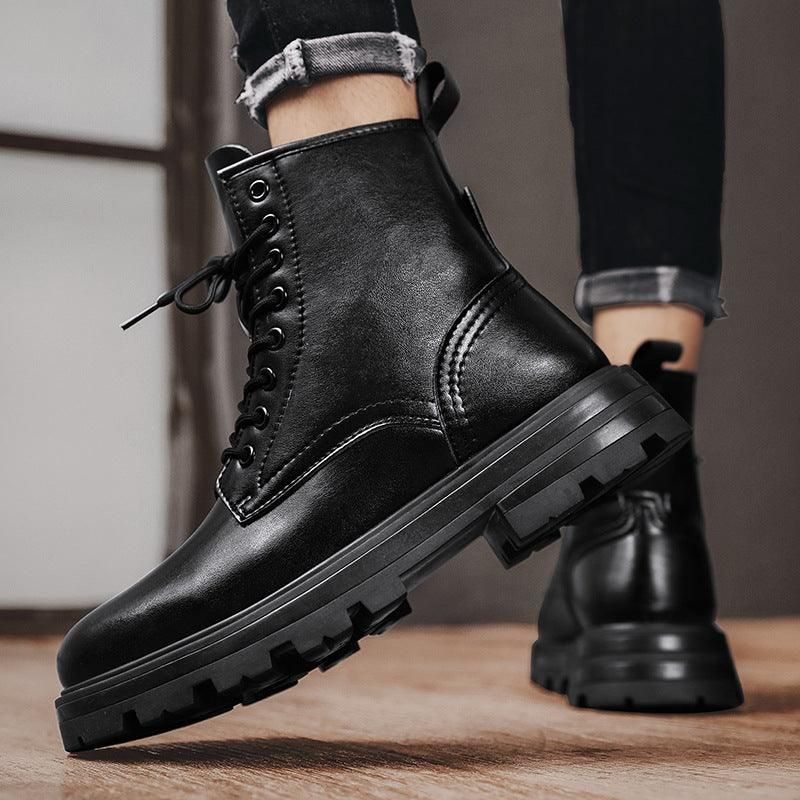 Martin boots men's cowhide new autumn and winter black workfoot boots high to help British wind retro boots casual men's shoes - Yara fashion  24856054 Martin boots men's cowhide new autumn and winter black workfoot boots high to help British wind retro boots casual men's shoes 