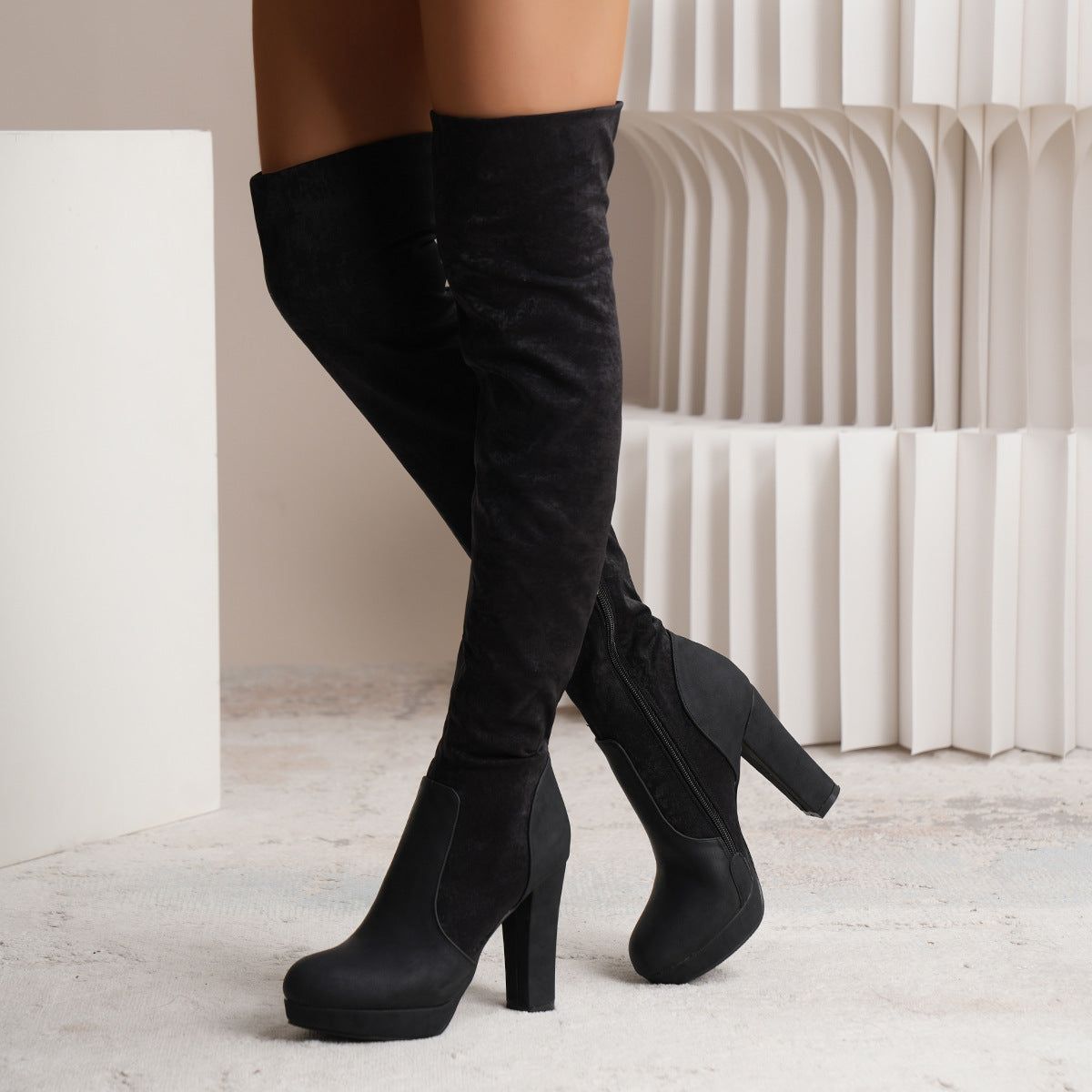 New Long Boots For Women Elastic Suede High Square Heel Over-the-knee Boots Fashion Party Shoes Winter - Yara fashion  67991156 New Long Boots For Women Elastic Suede High Square Heel Over-the-knee Boots Fashion Party Shoes Winter 