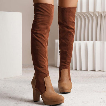 New Long Boots For Women Elastic Suede High Square Heel Over-the-knee Boots Fashion Party Shoes Winter - Yara fashion  81866126 New Long Boots For Women Elastic Suede High Square Heel Over-the-knee Boots Fashion Party Shoes Winter 