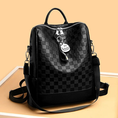 New Luxury Brand Fashion Checkered Pattern Women's Backpack High Quality Leather High Capacity Travel Women's Backpack Handbags - Yara fashion  40400697 New Luxury Brand Fashion Checkered Pattern Women's Backpack High Quality Leather High Capacity Travel Women's Backpack Handbags 