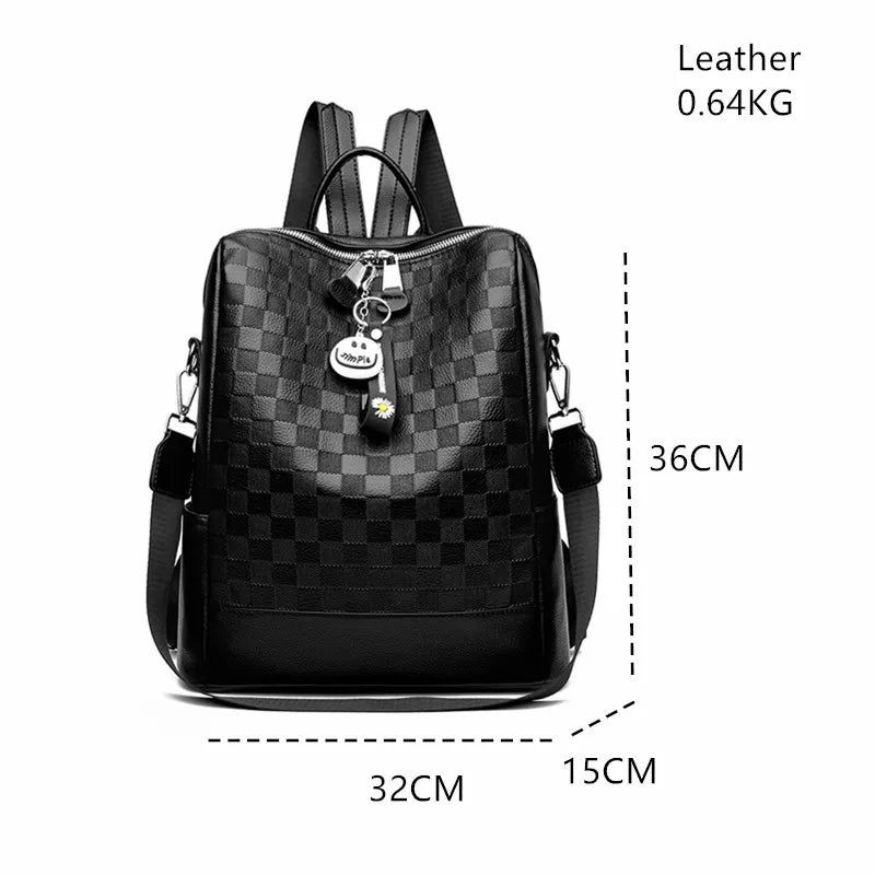 New Luxury Brand Fashion Checkered Pattern Women's Backpack High Quality Leather High Capacity Travel Women's Backpack Handbags - Yara fashion  56287375 New Luxury Brand Fashion Checkered Pattern Women's Backpack High Quality Leather High Capacity Travel Women's Backpack Handbags 