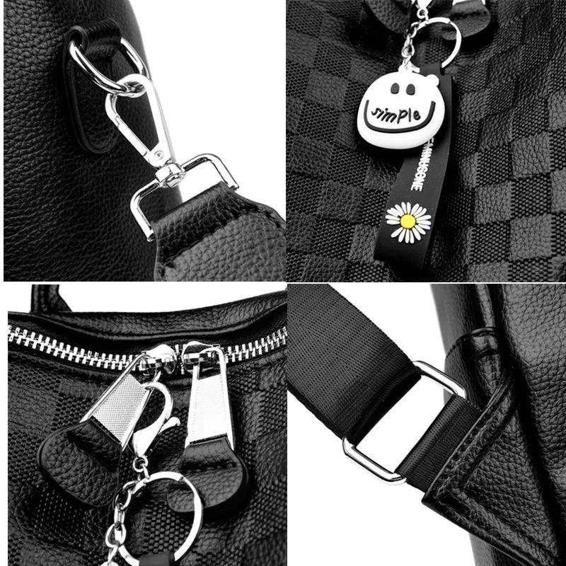 New Luxury Brand Fashion Checkered Pattern Women's Backpack High Quality Leather High Capacity Travel Women's Backpack Handbags - Yara fashion  21161943 New Luxury Brand Fashion Checkered Pattern Women's Backpack High Quality Leather High Capacity Travel Women's Backpack Handbags 