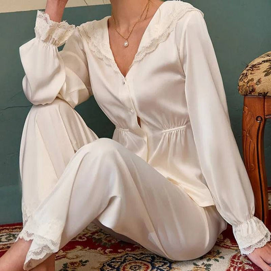 New Pajamas Pour Femme Nightown Lace Palace Style Sleepwear Laepl Satin Home Clothes Long Sleeve Nightwear Pyjamas - Yara fashion  76710841 New Pajamas Pour Femme Nightown Lace Palace Style Sleepwear Laepl Satin Home Clothes Long Sleeve Nightwear Pyjamas 