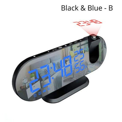 New Temperature And Humidity Multi-Function Radio Projection Alarm Clock Creative LED Mirror Clock Electronic Digital Clock - Yara fashion  50007438 New Temperature And Humidity Multi-Function Radio Projection Alarm Clock Creative LED Mirror Clock Electronic Digital Clock 