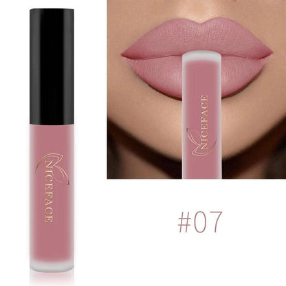 NICEFACE Nude Liquid Lipsticks Waterproof Velvet Matte Lip Gloss Long Lasting Non-stick Cup Lip Tint Makeup Pigment Cosmetics - Yara fashion  39086081 NICEFACE Nude Liquid Lipsticks Waterproof Velvet Matte Lip Gloss Long Lasting Non-stick Cup Lip Tint Makeup Pigment Cosmetics 