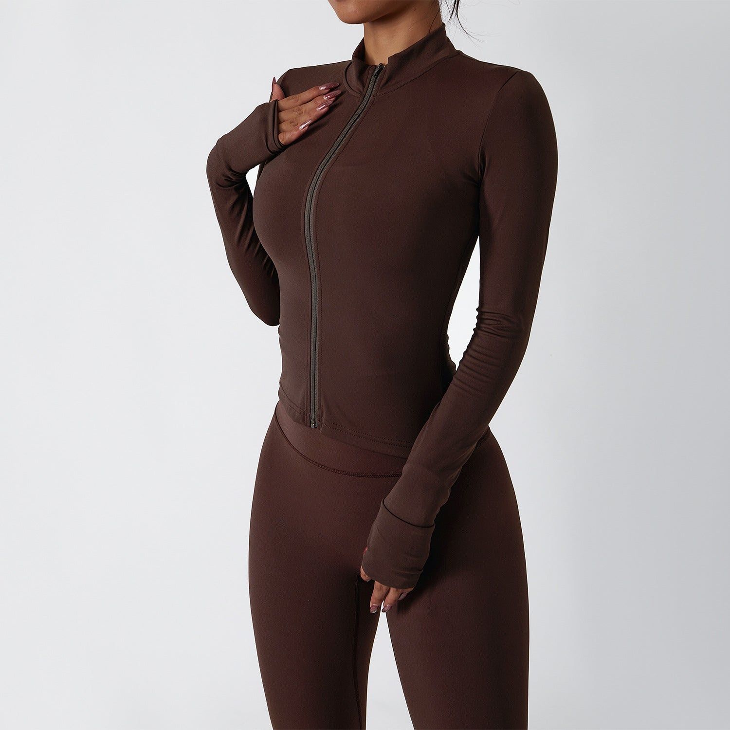 Nude Feel Yoga Clothes Women Autumn Winter Zipper Long Sleeved Workout Clothes Suit Slim Fit Running Workout Sportswear - Yara fashion  71479490 Nude Feel Yoga Clothes Women Autumn Winter Zipper Long Sleeved Workout Clothes Suit Slim Fit Running Workout Sportswear 