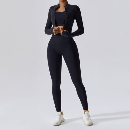 Outdoor Sports Skinny Yoga Clothes Suit Nude Feel Fitness Clothes Shockproof High Waist Yoga Clothes Three Piece Suit - Yara fashion  42091782 Outdoor Sports Skinny Yoga Clothes Suit Nude Feel Fitness Clothes Shockproof High Waist Yoga Clothes Three Piece Suit 