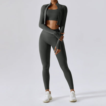 Outdoor Sports Skinny Yoga Clothes Suit Nude Feel Fitness Clothes Shockproof High Waist Yoga Clothes Three Piece Suit - Yara fashion  97743782 Outdoor Sports Skinny Yoga Clothes Suit Nude Feel Fitness Clothes Shockproof High Waist Yoga Clothes Three Piece Suit 