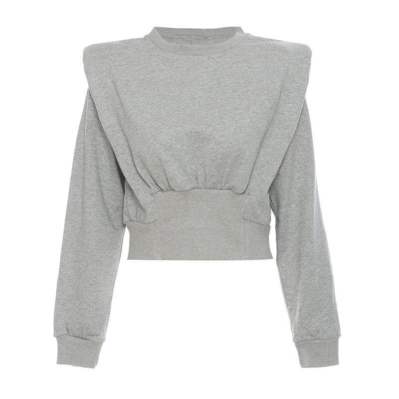 Personality Padded Shoulder Armor Short Long Sleeve Crew Neck Sweater Women - Yara fashion  75567976 Personality Padded Shoulder Armor Short Long Sleeve Crew Neck Sweater Women 