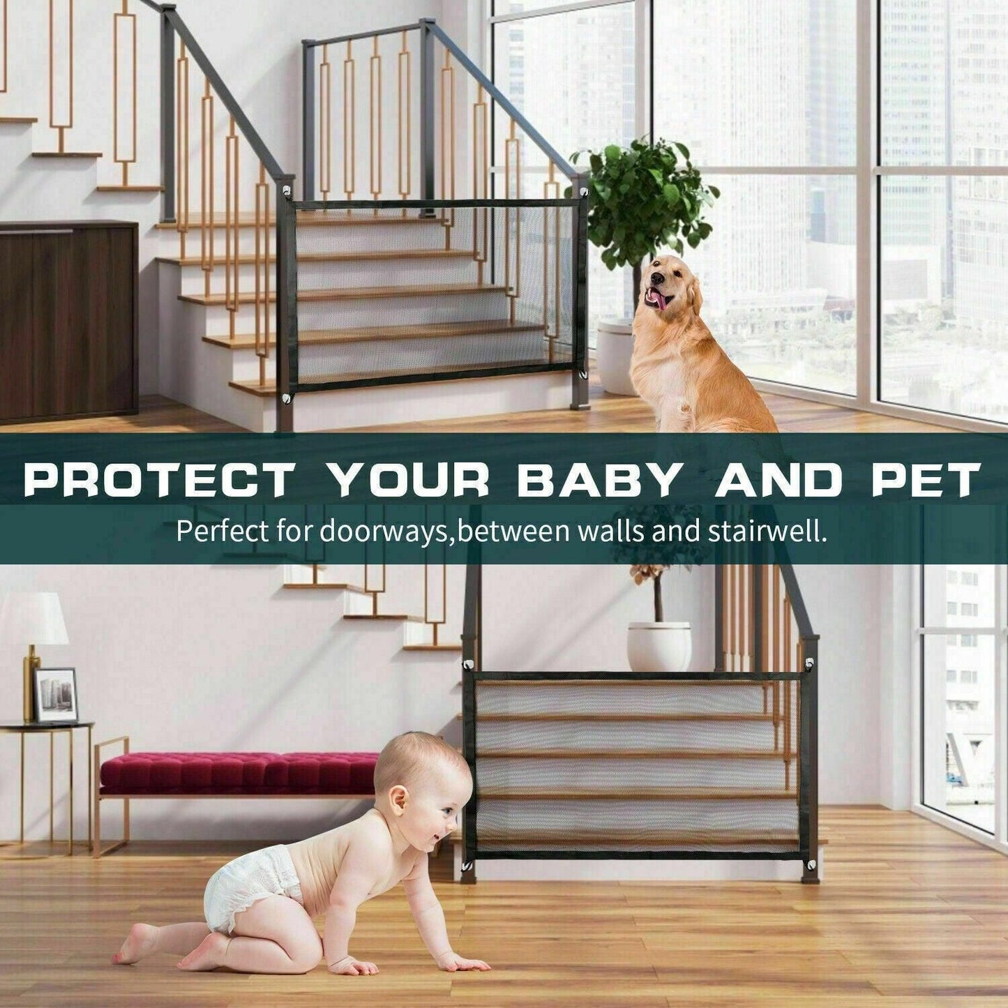 Pets Dog Cat Baby Safety Gate Mesh Fence Magic Portable Guard Net Stairs Doors - Yara fashion  50223467 Pets Dog Cat Baby Safety Gate Mesh Fence Magic Portable Guard Net Stairs Doors 