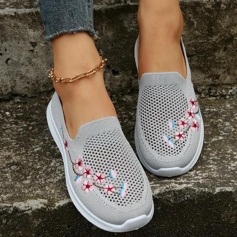 Plus Size 43 Women's Knitted Embroidered Flats Summer Breathable Mesh Slip On Sneakers Women Lightweight Casual Shoes Loafers - Yara fashion  40235408 Plus Size 43 Women's Knitted Embroidered Flats Summer Breathable Mesh Slip On Sneakers Women Lightweight Casual Shoes Loafers 