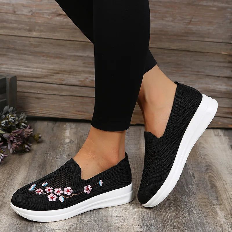 Plus Size 43 Women's Knitted Embroidered Flats Summer Breathable Mesh Slip On Sneakers Women Lightweight Casual Shoes Loafers - Yara fashion  46385253 Plus Size 43 Women's Knitted Embroidered Flats Summer Breathable Mesh Slip On Sneakers Women Lightweight Casual Shoes Loafers 