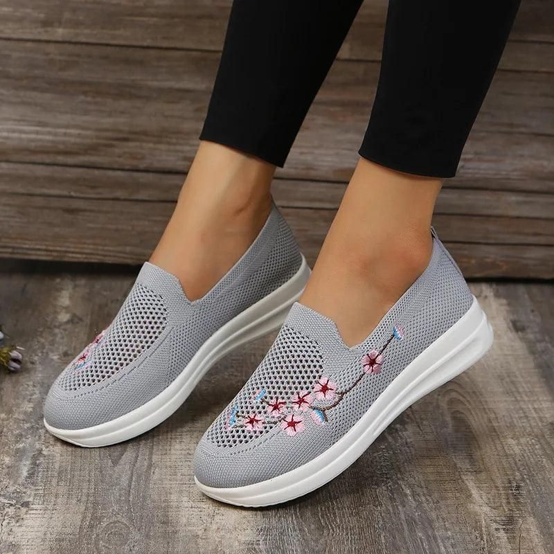 Plus Size 43 Women's Knitted Embroidered Flats Summer Breathable Mesh Slip On Sneakers Women Lightweight Casual Shoes Loafers - Yara fashion  32862345 Plus Size 43 Women's Knitted Embroidered Flats Summer Breathable Mesh Slip On Sneakers Women Lightweight Casual Shoes Loafers 