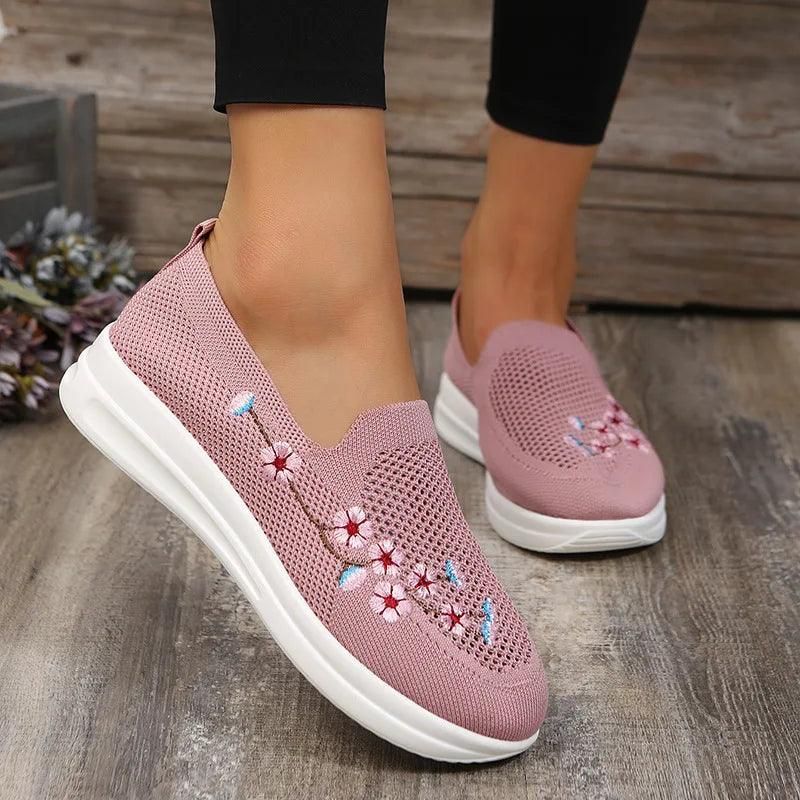 Plus Size 43 Women's Knitted Embroidered Flats Summer Breathable Mesh Slip On Sneakers Women Lightweight Casual Shoes Loafers - Yara fashion  6498339 Plus Size 43 Women's Knitted Embroidered Flats Summer Breathable Mesh Slip On Sneakers Women Lightweight Casual Shoes Loafers 