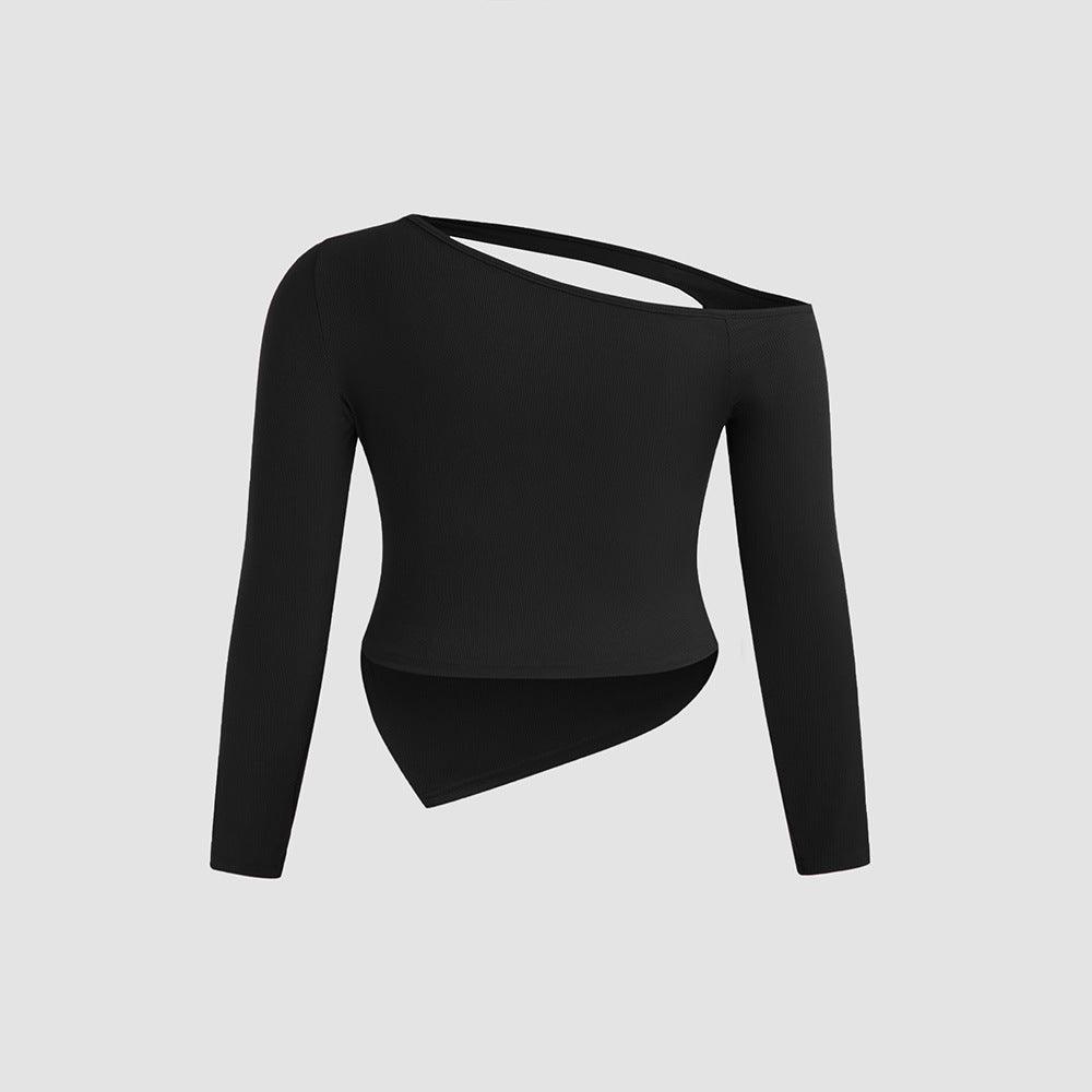 Plus Size Autumn Winter Women Clothing Diagonal Collar T shirt Slim Fit Cold Shoulder Long Sleeve Top - Yara fashion  33587229 Plus Size Autumn Winter Women Clothing Diagonal Collar T shirt Slim Fit Cold Shoulder Long Sleeve Top 