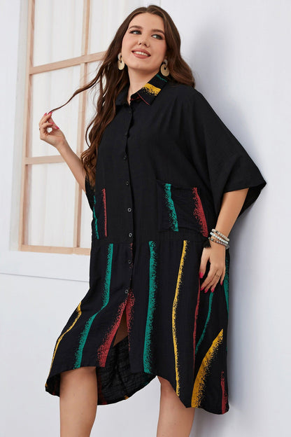 Plus Size Irregular Asymmetric Chubby Girl Dress Black Office Solid Color Woven Collared Women Half Sleeve Dress - Yara fashion  20775469 Plus Size Irregular Asymmetric Chubby Girl Dress Black Office Solid Color Woven Collared Women Half Sleeve Dress 