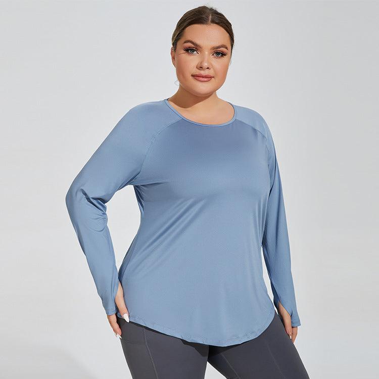 Plus Size Loose Thigh Length Thin Yoga Wear Mesh Beauty Back Breathable Long Sleeve Running Fitness Top Sportswear - Yara fashion  37671916 Plus Size Loose Thigh Length Thin Yoga Wear Mesh Beauty Back Breathable Long Sleeve Running Fitness Top Sportswear 