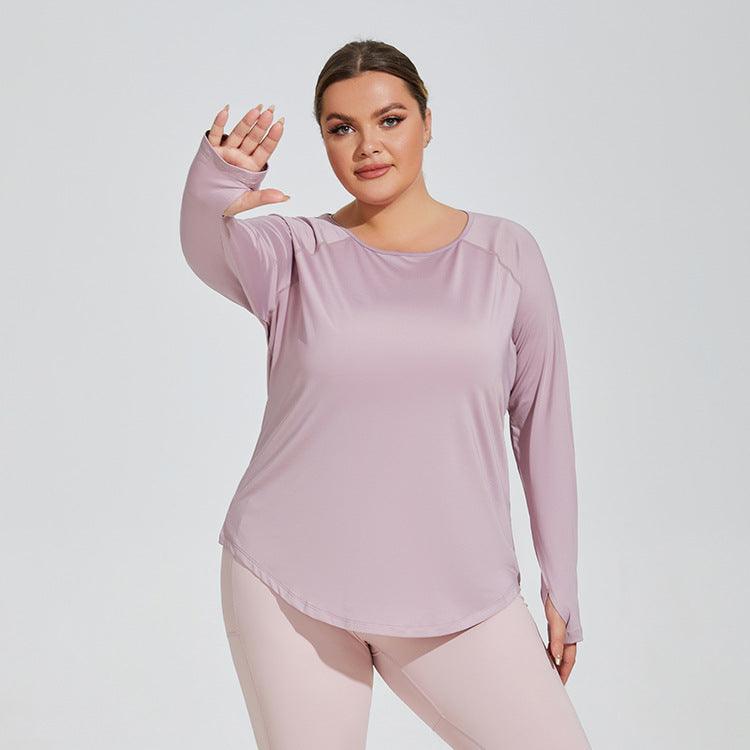 Plus Size Loose Thigh Length Thin Yoga Wear Mesh Beauty Back Breathable Long Sleeve Running Fitness Top Sportswear - Yara fashion  77777753 Plus Size Loose Thigh Length Thin Yoga Wear Mesh Beauty Back Breathable Long Sleeve Running Fitness Top Sportswear 