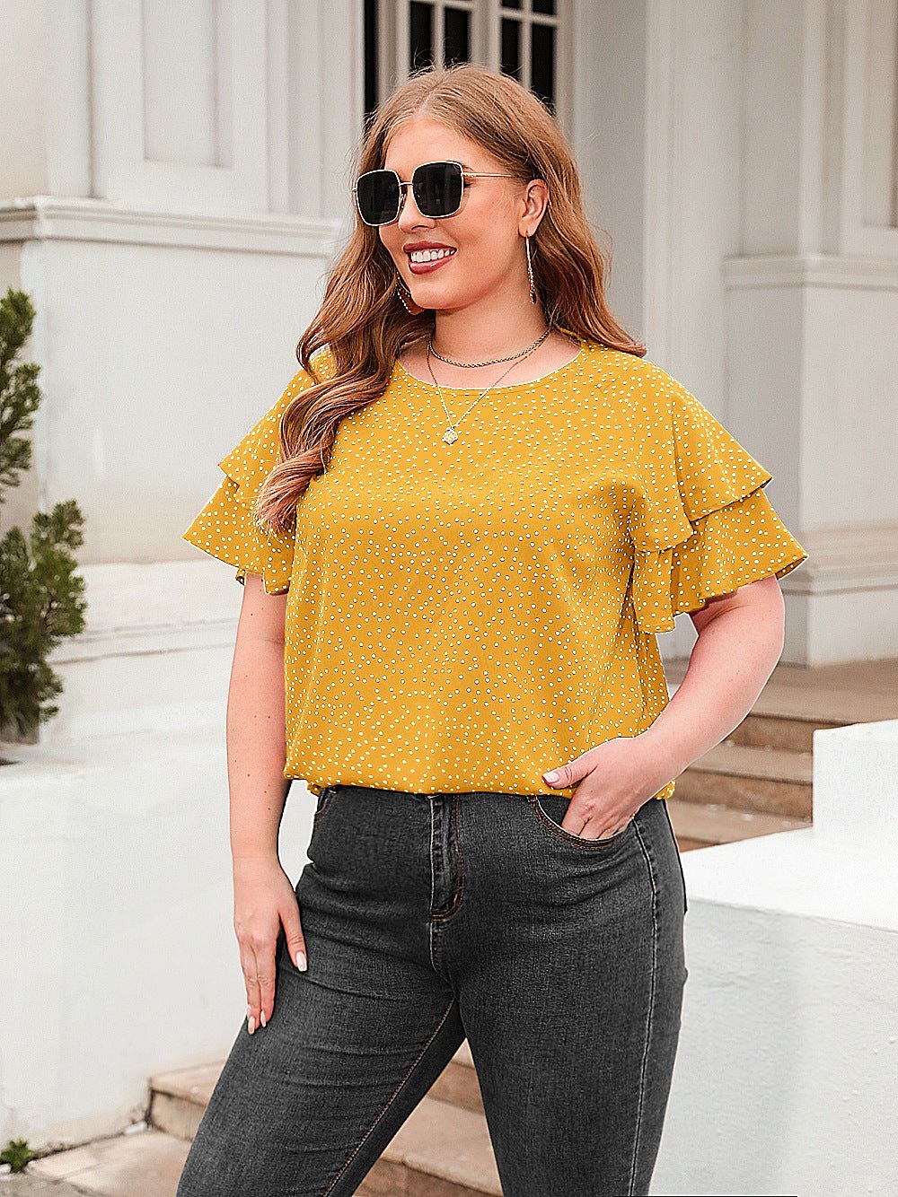 plus Size Polka Dot Loose Fitting Casual T shirt plus Size Women round Neck Short Sleeve Office Top - Yara fashion  12335406 plus Size Polka Dot Loose Fitting Casual T shirt plus Size Women round Neck Short Sleeve Office Top 